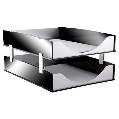 Kantek Black Acrylic and Silver Aluminum Letter Tray  Stackable Desk Organizer  10..25"" x 13.25"" x 2.25""  Heavy Duty  Office Organizer  Desk Accessory - Image 3